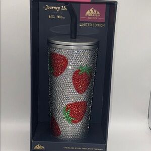 Hydrapeak Sparkling Silver Tumbler with Red Strawberry Accents